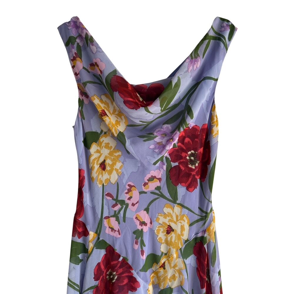 VTG Robbie Bee Size 8 Sleeveless Floral Midi Dress Cowl Neck‎ Handkerchief Hem - Picture 2 of 6